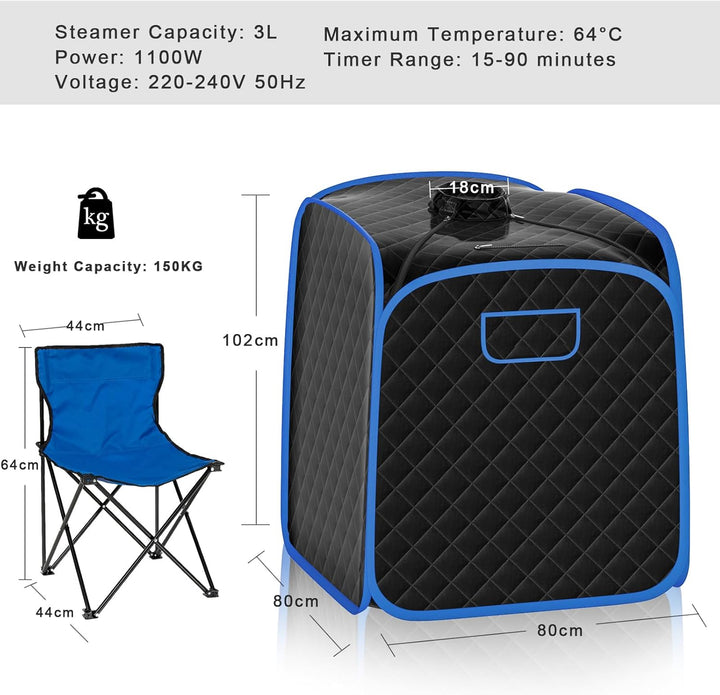 Portable Steam Sauna, Personal Full Body Sauna Spa with Remote Control, Folding Chair and Foot Massage Roller, Lightweight Foldable Home Sauna Tent (Black)
