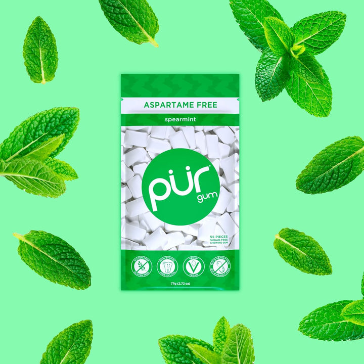 | Sugar Free Chewing Gum | Made with Xylitol | Vegan, Aspartame Free, Gluten Free & Keto Friendly | Natural Spearmint Flavoured Gum, 55 Pieces (Pack of 1)