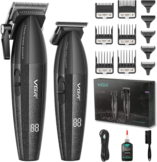 640 Professional Hair Clippers for Men, Cordless Barber Clippers and Trimmers Set, Zero Gap T-Blade Hair Cutting Kit, DLC Coated Ceramic Blade Premium Gift Barber Kit with LED Display(Black)