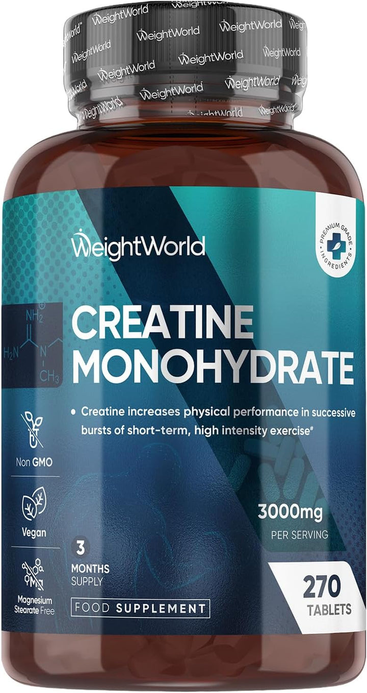 Creatine Monohydrate Tablets - 270 Unflavoured Creatine Tablets - Vegan & Keto-Friendly - 3 Months Supply - Non-Gmo & Magnesium Stearete-Free - for Men & Women