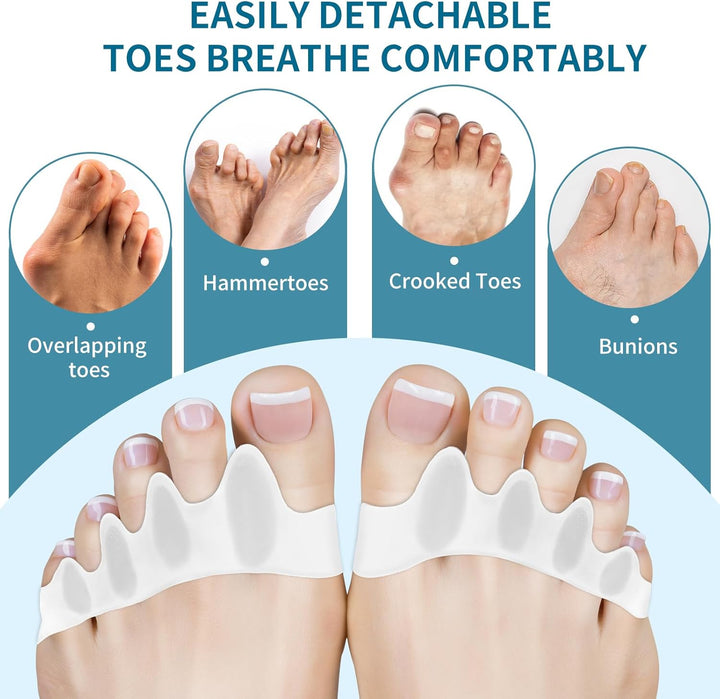 Toe Separator,Gel Toe Spacers for Overlapping Toes-[4 Pcs]-Washable and Reusable Toe Straighteners,Dividers to Correct Bunions,Hammertoes,Relief Restore Feet