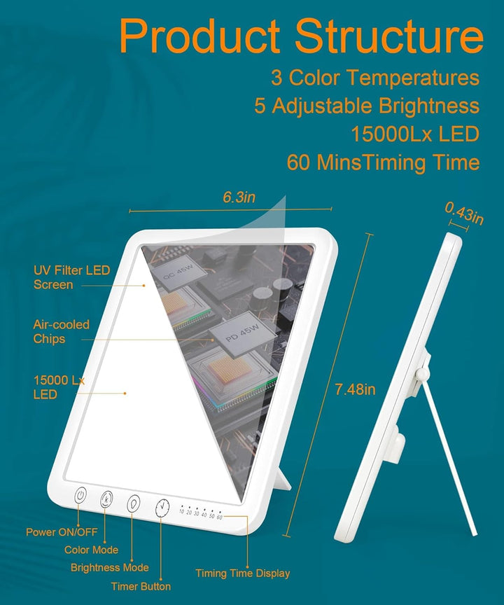 SAD Lamp - 15000 Lux Light Therapy with 3 Color Temperature, 6 Timer, Memory Function, Touch Control for Office/Desk/Home/Sleep