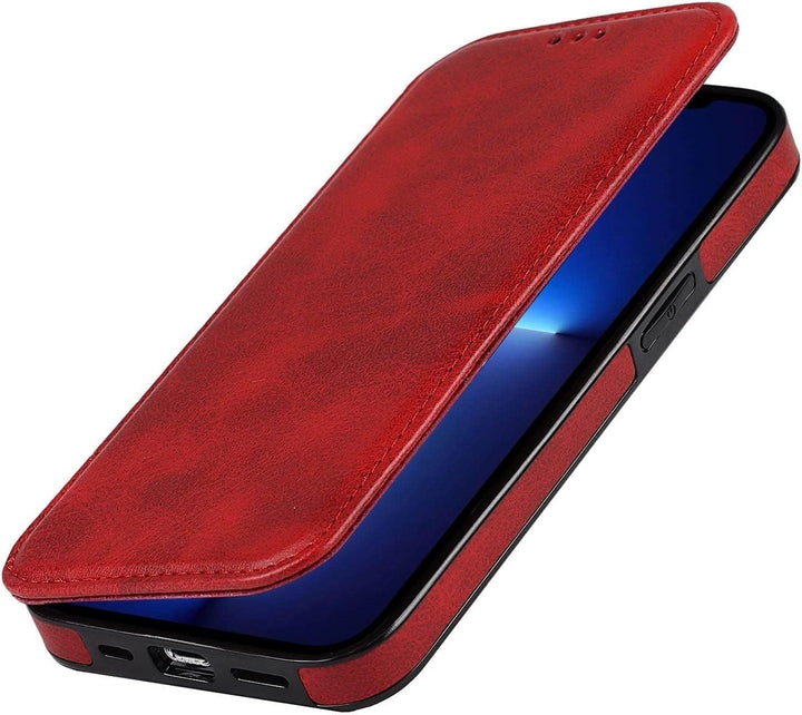 Wallet Case for Iphone 13/13 Pro/13 Pro Max, PU Leather Magnetic Protective Flip Case Cover with Credit Card Slot Viewing Stand Shockproof TPU (Color : Red, Size : 13Pro Max 6.7")