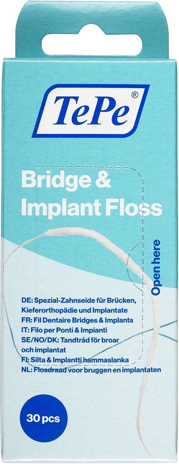 Bridge & Implant Floss, 30Pcs, Wide Dental Floss Suitable for Braces, Bridges, and Implants, Efficient Plaque Remover Tool for in between the Teeth