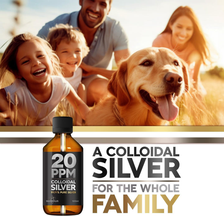 Colloidal Silver for Humans 500 ML ● 99,99% Pure Silver ● Active Silver Ions ● for Whole Family ● GMP Certified Facility ● Optimal Concentration 20 PPM ● SILVERPLUS