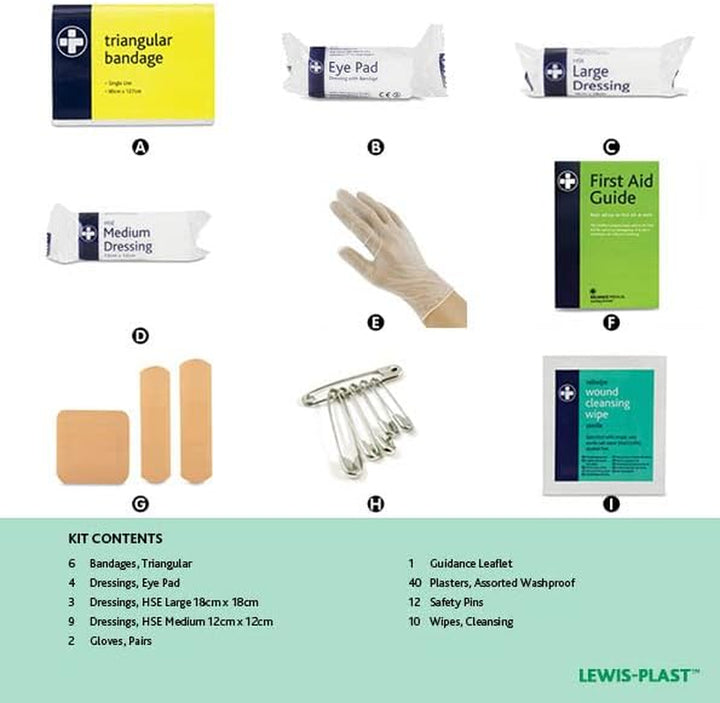 Lewist-Plast Premium Medium 11-20 Persons First Aid Kit Box - Complete with Integrated Carry Handle and Wall Mounting System, Ideal for Schools and Offices, Equipped with Emergency Supplies