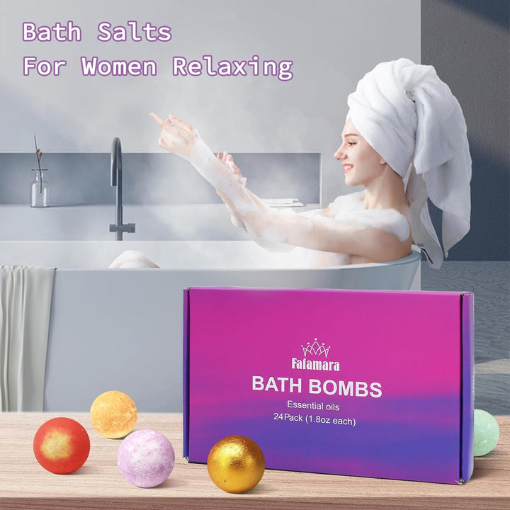 24Pcs Bath Bombs Gift Set, Organic and All Natural Ingredients Bubble Bath Bombs Fizzes Spa
