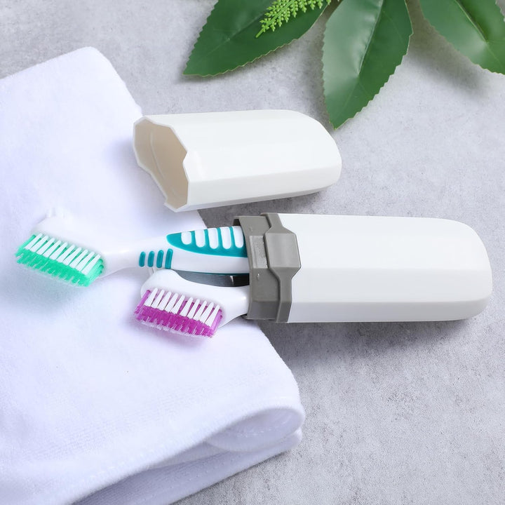 Denture Brush, 2Pcs Denture Toothbrush with Case,Multi-Layered Bristles Dental Brush,Ergonomic Rubber Handle for False Teeth Cleaning(Green,Purple)