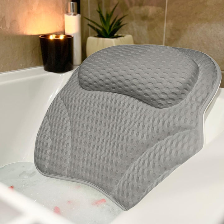 Luxury Bath Pillow Cushion Ergonomic Pillow with 4D Air Mesh Technology and 6 Suction Cups Helps Support Head Neck Back Shoulder Fits All Bathtub Hot Tub and Home Spa UK Brand