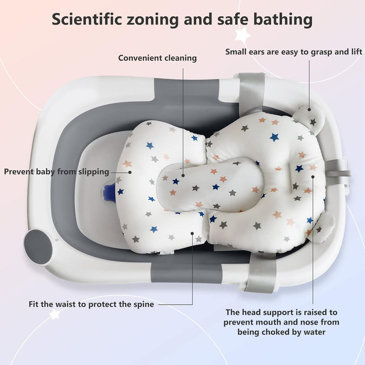 Baby Bath Cushion Bathtub Pad, Baby Bath Mat Pillow Newborn Infant Shower Bath Tub Support Seat Pads, Anti-Slip Baby Bath Cushion Mats Bathing Accessories for Newborn Toddler Infant 0-12 Months
