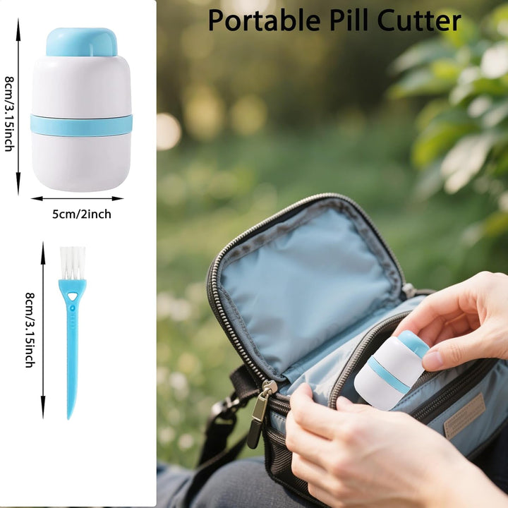 Pill Cutter, Stainless Steel Blade Pill Splitter with 1/2 & 1/4 Cutting, Airtight Storage Container, Portable Pill Cutters for Small or Large Pills(Blue)