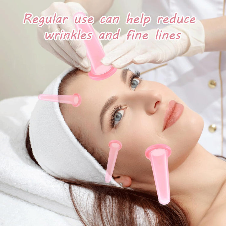 4PCS Face Cupping Set Silicone Facial Cupping Set Face anti Cellulite Massager Health Care Cupping Pink Vacuum Massage Cup Kit Facial Cups for Facefor Body Facial Neck Eye Care