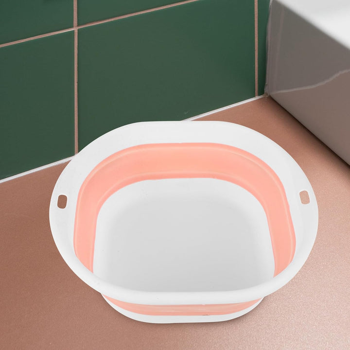 Portable Foldable Face Washing Basin for Travel and Home Small Pink White Washbasin Space-Saving Collapsible Bathroom Tub with Sturdy Material Multi-Functional and Easy to Hang For