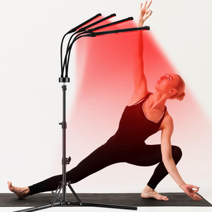 32W Red Lights,  660Nm & 850Nm Infrared Lamp with 5 Brightness Adjustable & 10/20/30 Timer, Red & Infrared Light Lamp with Stand for Home