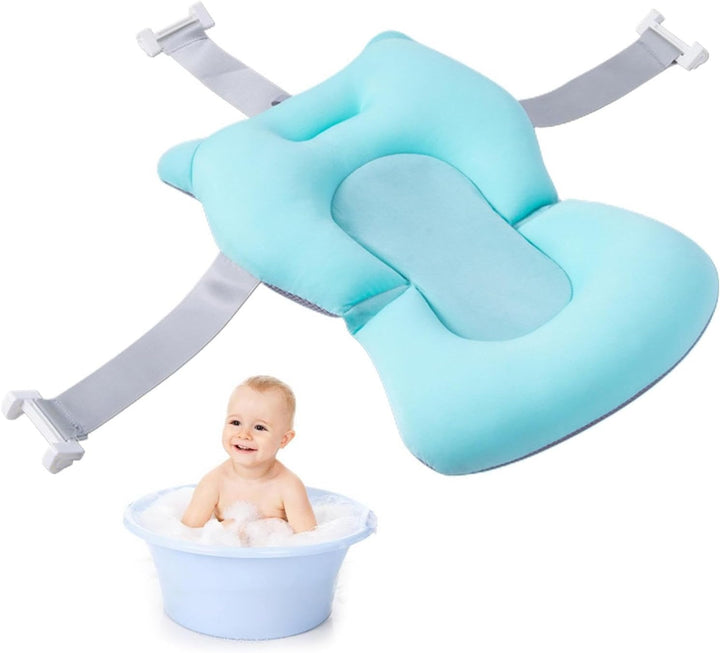 Baby Bath Cushion Bathtub Pad - Anti-Slip Babys Baths Cushions Mats, Soft and Comfortable Bathes Shower Accessories, Care Pads with Buckles and 3 Safety Belts for Home Traveling Use