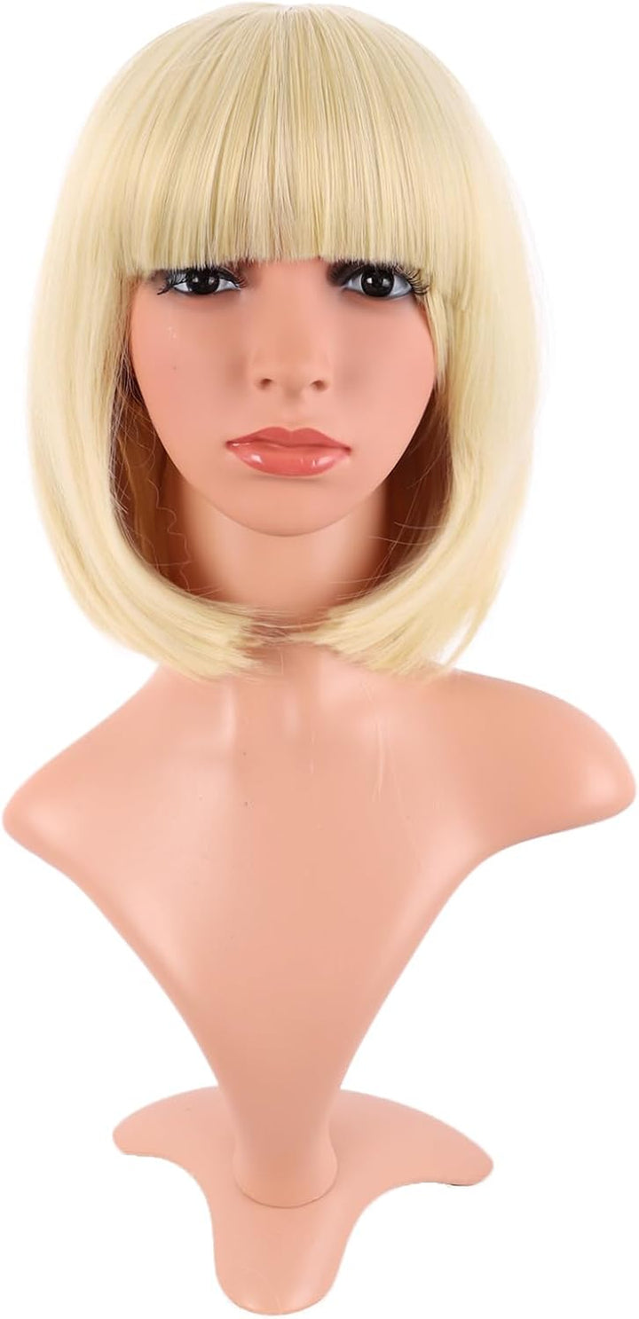 Natural Short Straight New Wigs Flat Bangs Wigs-Black-Ladies