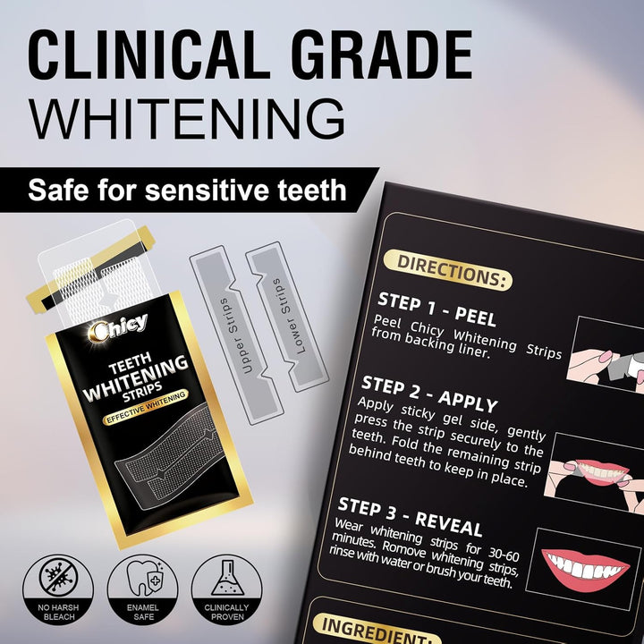 Teeth Whitening Strips 14 Treatments - Enamel-Safe & No-Sensitivity & No-Slip Whitening Strips - Fast Teeth Whitening Result in 7 Days - Whitening Kit for Coffee, Wine Stains Removal, Mint Flavor