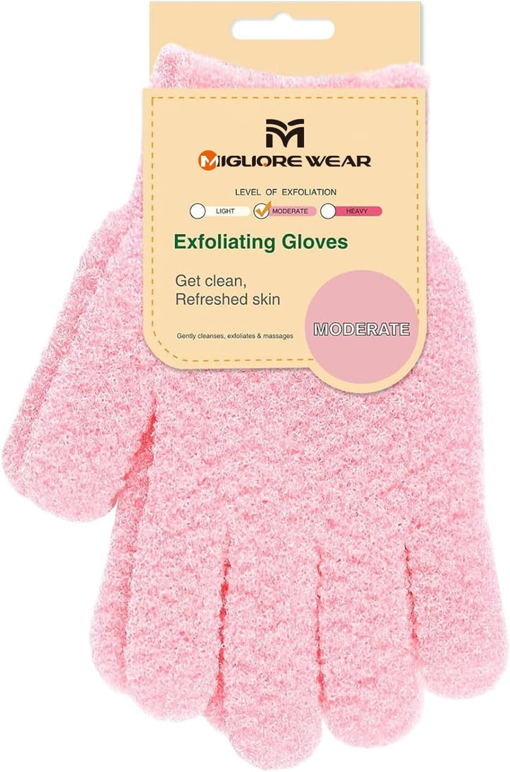 Exfoliating Wash Gloves, Shower Scrub Gloves/Loofah, Natural Fibre Bath Gloves for Spa, Massage, Body Scrub Exfoliator, Dead Skin Remover with Hanging Loop(Heavy)