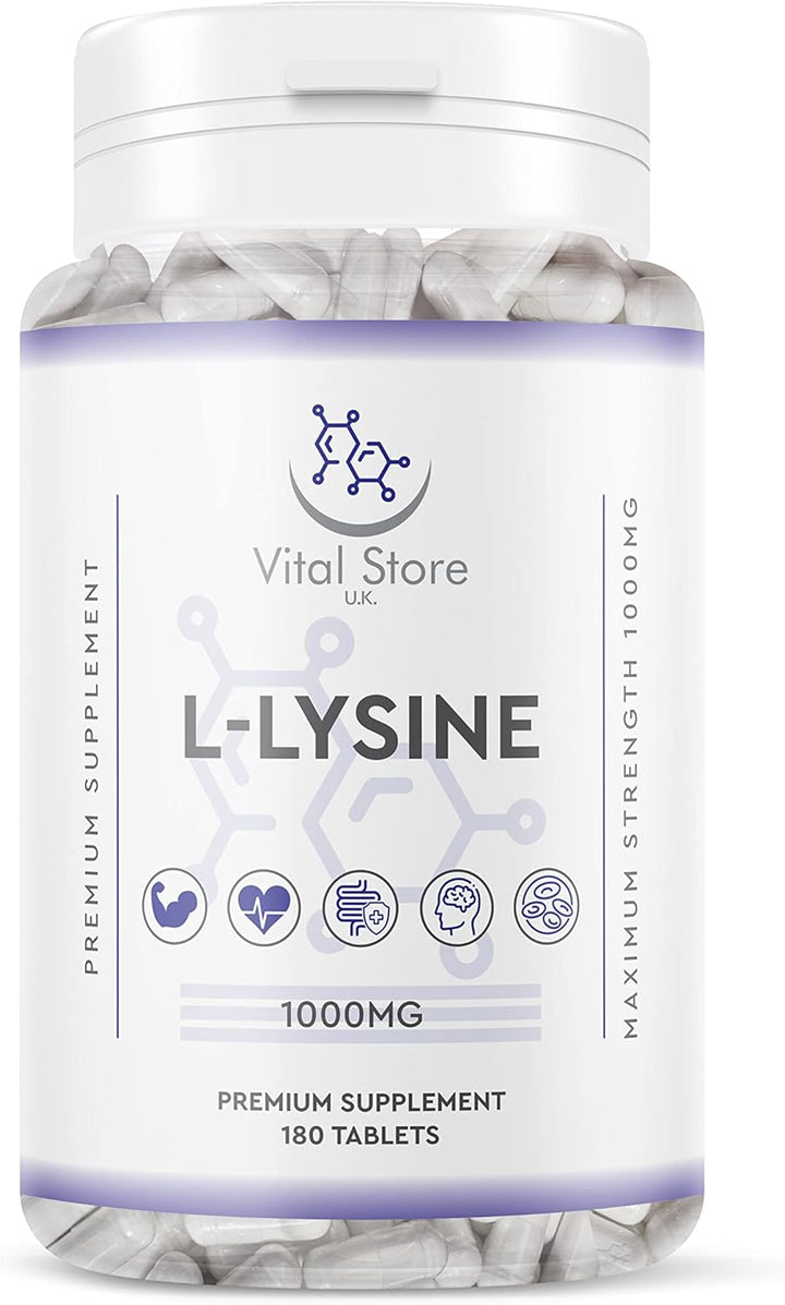 L-LYSINE 1000MG - 180 Vegan Tablets - 6 Month Supply - High Strength Essential Amino Acid