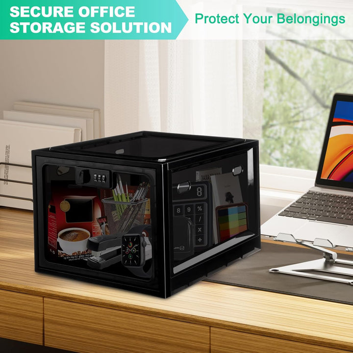 Lockable Medicine Box with Code, 12.6L Large Lockable Storage Box for Medication, Snacks, Phone, and Electronics - Bpa-Free, Clear Design with Charger Holes for Home, Office, Dorm, and Fridge