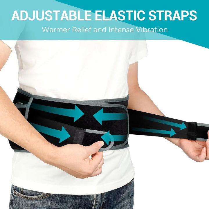 Cordless Back Heat Pad with Massager for Pain Relief, Portable Heated Warmer with Dual Adjustable Straps, Waist Belt for Period, Lower Back Massager, 3 Heating Levels with 30Mins Auto-Off