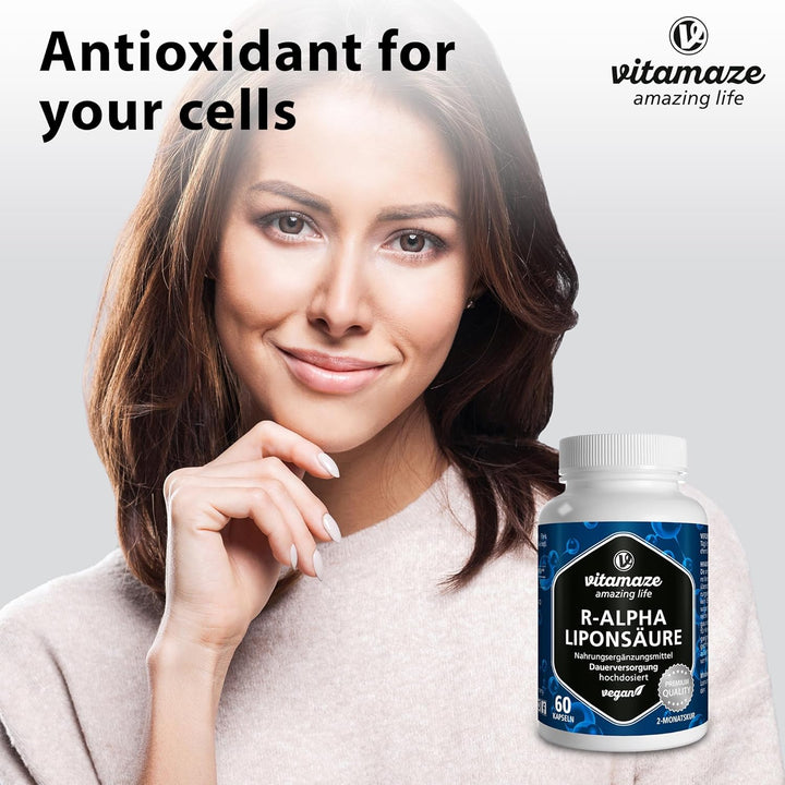 Alpha Lipoic Acid High Strength - 60 Vegan Capsules, 2 Months Supply - ALA Natural Antioxidant 200Mg- Food Supplement without Unnecessary Additives