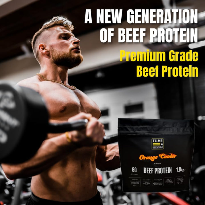 Time 4 Beef Protein Hydrolysed Beef Protein Isolate Gluten Free, Soy, Fat & Sugar Free - Virtually Carb Free, Delicious Fruity Flavours 60 Servings (1.8Kg, Orange Cooler)