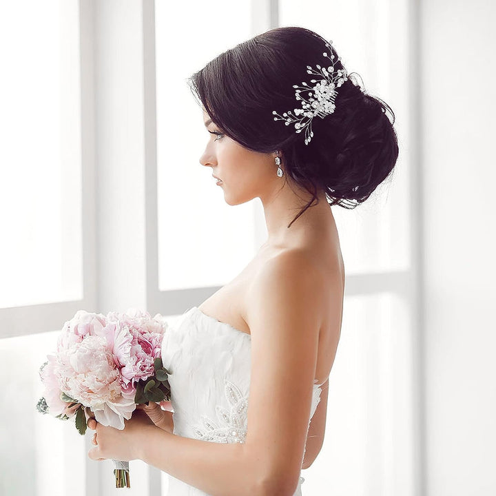 Bridal Flower Side Hair Clips,  Pearl Hair Pieces Comb Bridal Headpiece for Brides Hair Comb Wedding Prom Birthday Party Hair Accessories (Style-A)