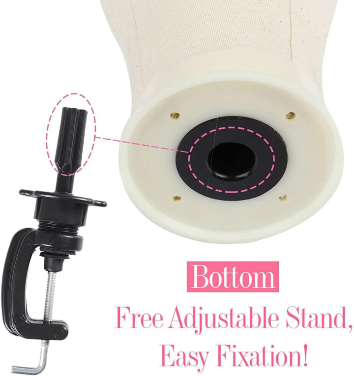 21 Inch Canvas Wig Head Mannequin Head with T Pins and Clamp Stand Canvas Block Head for Wig Making/Display/Styling 21 Inch