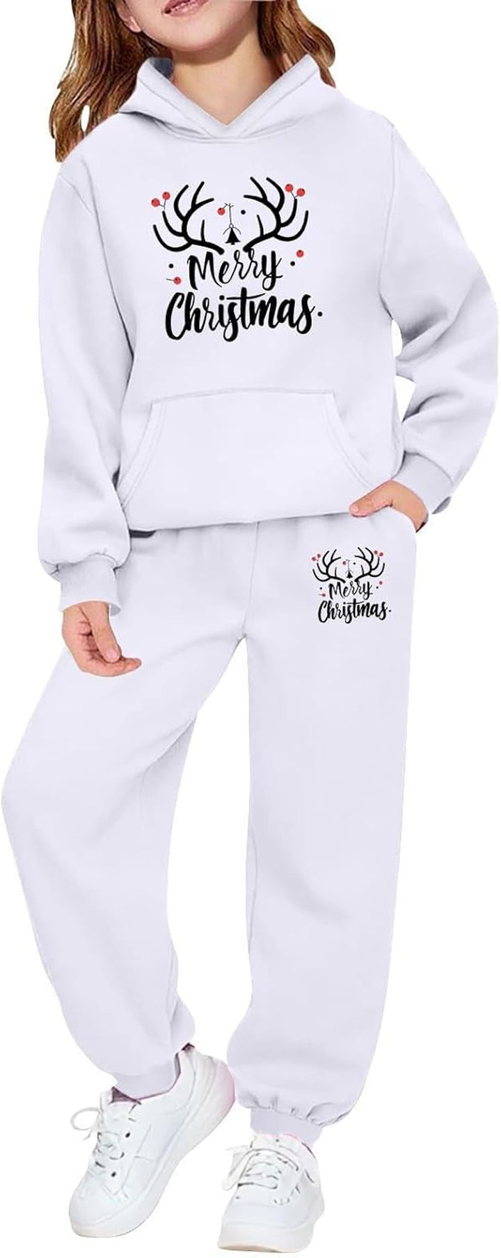 Girls Outfits 2 Piece Long Sleeve Top and Jogger Pants Holiday Party Wear Festive Graphic Print Soft Fleece for Toddler Youth Seasonal Family Matching Christmas Wrapping Bags