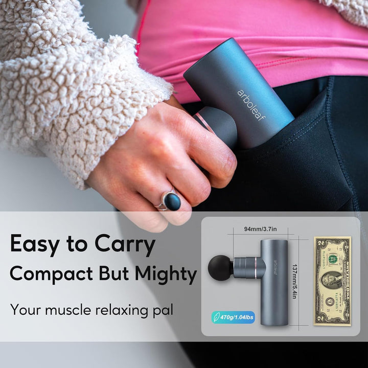 Massage Gun Mini Deep Tissue,  Muscle Massage Gun with 4 Silicone Heads 5 Speeds, 3200 RPM 1.03Lb Portable Quiet Percussion Massage Guns for Muscle Relaxation, Long Battery Life Type -C