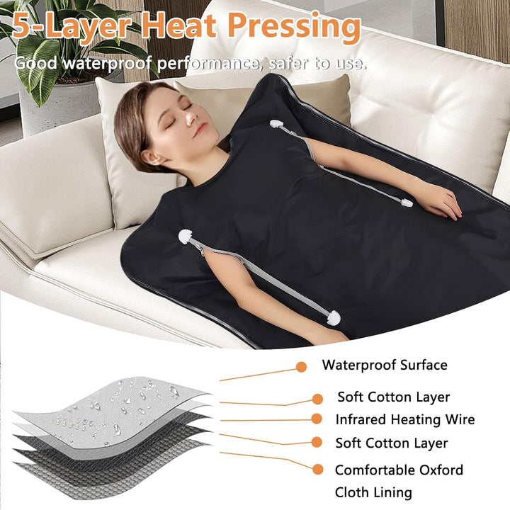 Infrared Sauna Blanket, 180×80Cm Portable Home Sauna Blanket for Deep Heat, with Storage Bag & Handheld Controller, Adjustable 30–75°C, 20-60Min Timer, Waterproof Home Spa for Relaxation