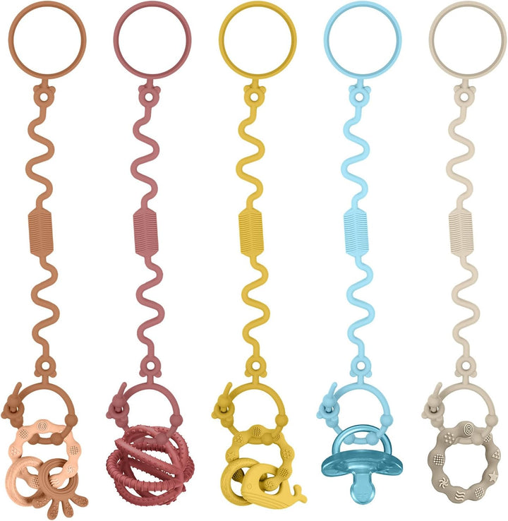 Silicone Toy Clip - 2Pcs Food-Grade Silicone Pacifier & Sippy Cup Strap, Adjustable Stroller Clip, Baby Anti-Drop Toy Chains (Blue/Green)