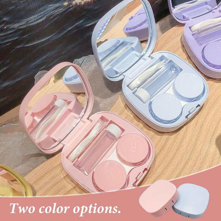 2 PCS Travel Contact Lens Case with Mirror, Portable and Leakproof Contact Lens Container for Soft Lenses, Compact Contact Lens Case for Travel with Tweezers and Solution Bottle, Perfect Contact Lens