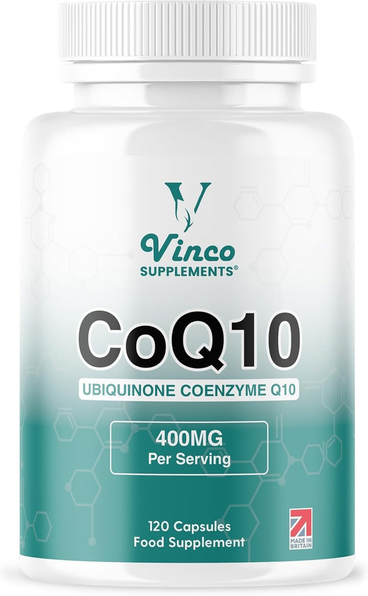 Vinco Coq10 400Mg - 120 High Strength Ubiquinone Coenzyme Q10 Capsules - Antioxidant for Heart & Cardio, Increased Energy & Focus - Naturally Fermented - Non-Gmo & Gluten Free - UK Made