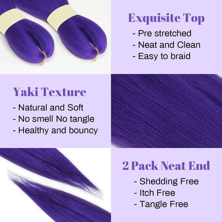 26 Inch Purple Hair Extensions for Braids Purple Braiding Hair Pre Stretched Synthetic Braiding Hairs, Prestretched Braidings Hairs P-Urple for Halloween Costume Cosplay Stage Partiesies (2 Packs)