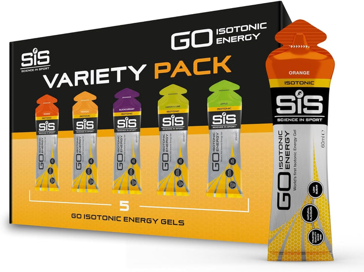 GO Isotonic Energy Gels, Running Gels with 22G Carbohydrates, Low Sugar, Variety Pack of Assorted Flavours, 60Ml per Serving (7 Pack)