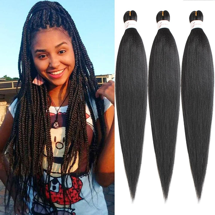 3 Packs Pre Stretched Braiding Hair Extension Yaki Texture EZ Braids Hair for Coi Leray Braids Black Braiding Crochet Hair Extensions /30 Inch 1B#