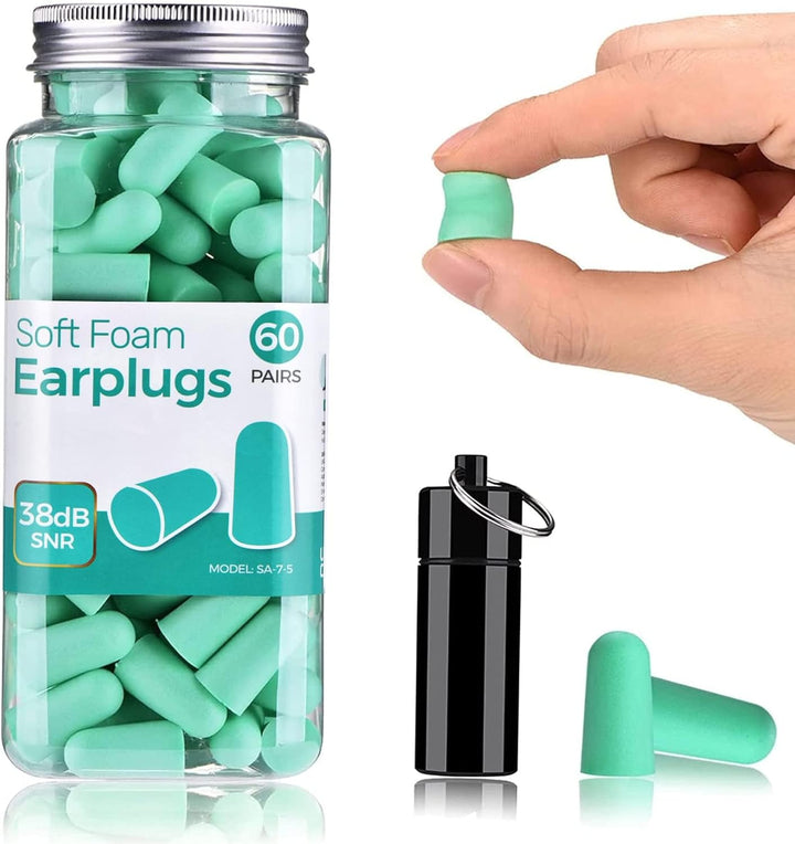 Ultra Soft Foam Earplugs, Noise Cancelling Earplugs for Sleeping, 38Db Highest SNR, One Size Fits Virtually Every Wearer for Snoring, Studying, Travel, Motorcycle, Loud Noise Etc 60 Pair- Mint Green