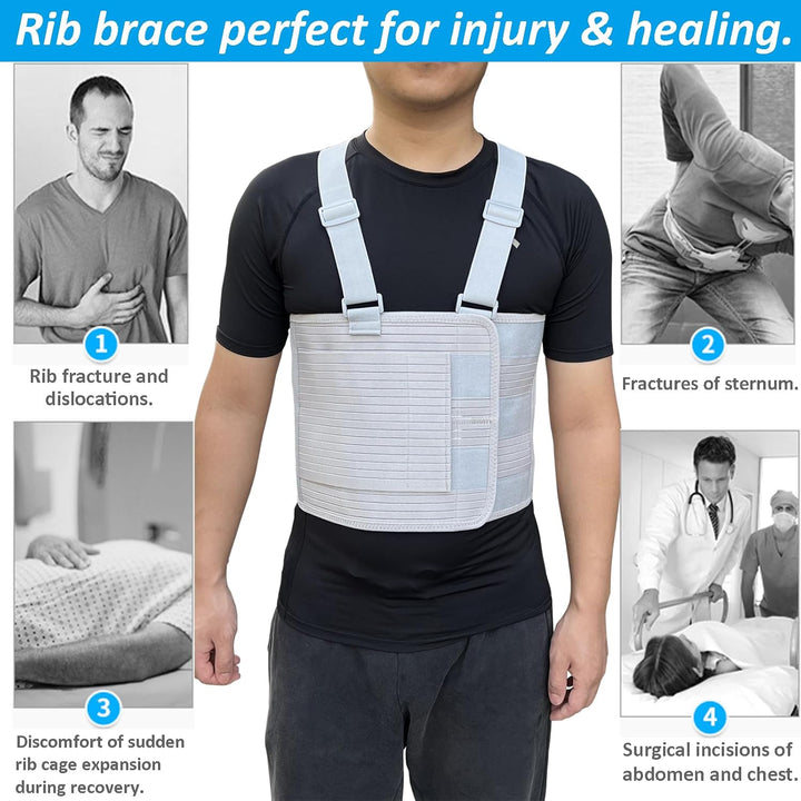 Rib Injury Chest Binder Brace for Cracked Ribs - Elastic Rib Support Belt for Men and Women - Chest Compression Wrap for Bruised, Fractured or Dislocated Ribs Protection (X-Large ( Fits 49” - 59” ))