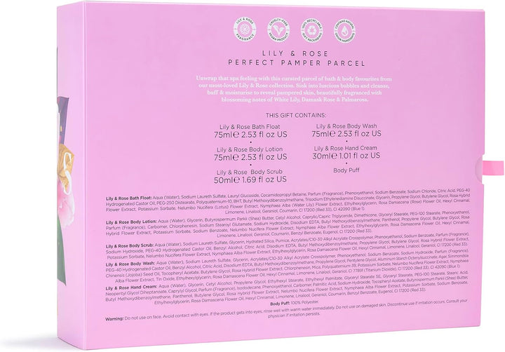 Spa Lily & Rose Perfect Pamper Parcel – Luxury Bath & Body Gift Set for Women with Shower Gel, Body Lotion & More – Relaxing Spa Gift for Her, Ideal for Birthday, Christmas & Self Care