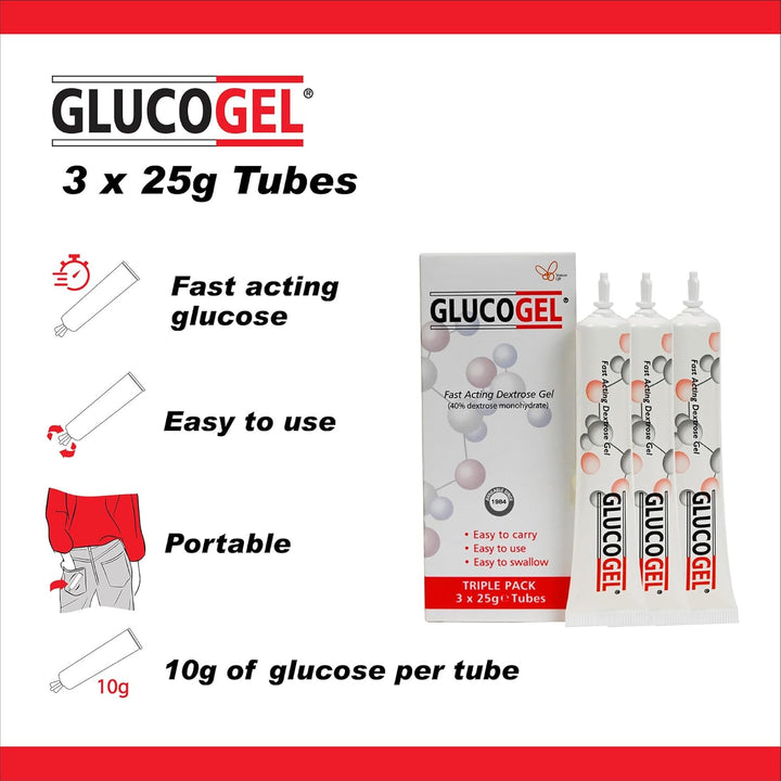 Fast Acting Glucose Energy Gel - Hypostop Gel for Running, Hiking, Cycling, Marathon Liquid Dextrose - Original Unflavoured, 10G per Tube (Pack of 3)