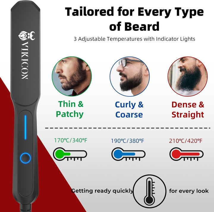 Beard Straightener Comb for Men, Professional Beard Hair Straightening Heated Brush W/Anti-Scald, 3 Temperatures & LCD Display, Portable Ionic Hot Comb with Travel Bag, Gifts for Men