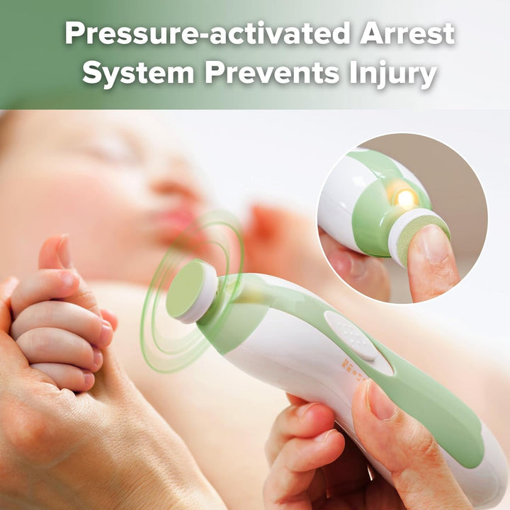 Baby Nail Trimmer Electric Safe Baby Nail Clippers Baby Nail File Kit, Trim Polish Grooming Kit for Newborn Toddler or Adults Toes Fingernails, 6 Grinding Heads and LED Light, Meadow