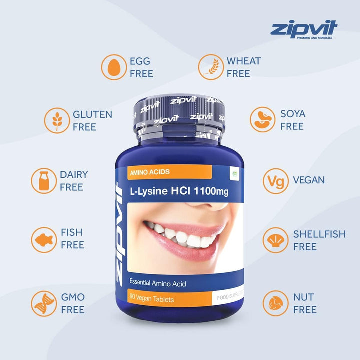 L Lysine 1100Mg, 90 Vegan Lysine Tablets, High Strength Essential Amino Acid Supplement, 3 Month Supply for Daily Wellness Support
