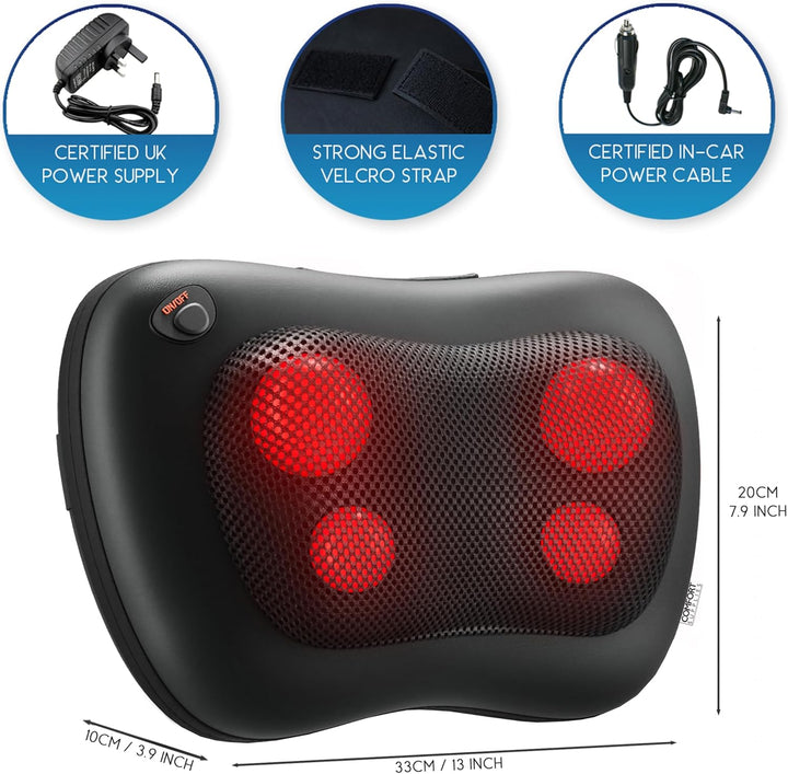 Back Massager, Neck Massage, Shiatsu Pillow with Heat, Deep Tissue Kneading Massager for Neck, Back, Shoulder, Legs, Electric, Muscle Pain Relax, Gifts for Women Men Mum Dad Him Her