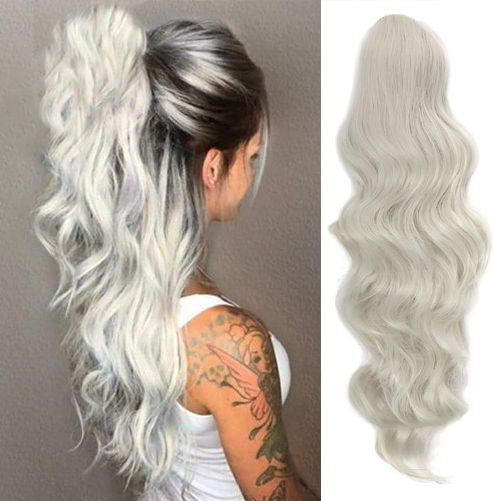 Long Wavy Ponytail Hair Extension for Black Women Drawstring Ponytail Hair Extensions Clip in Black Curly Synthetic Hairpiece