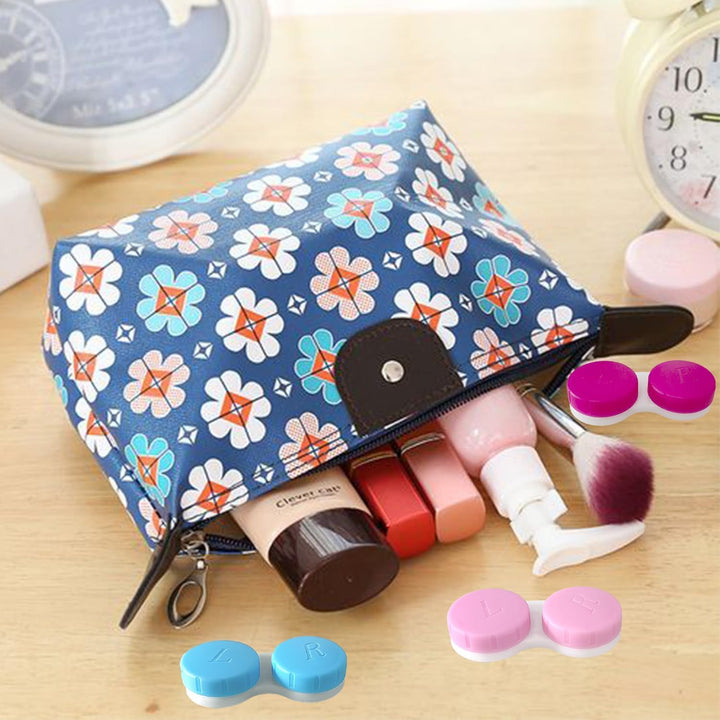 Contact Lens Cases - 4Pcs Portable Contact Lens - Travel Contact Lens Cases,Contact Lens Soaking Storage Case with L and R Caps,Contact Lens Cases Holder Box（Pink+Blue）