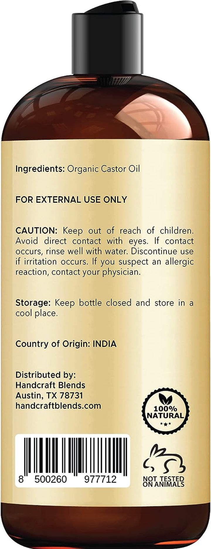 Organic Castor Oil - 473 Ml - 100% Pure and Natural - Premium Grade Carrier Oil for Hair Growth, Eyelashes and Eyebrows - Hair and Body - Expeller-Pressed & Hexane-Free