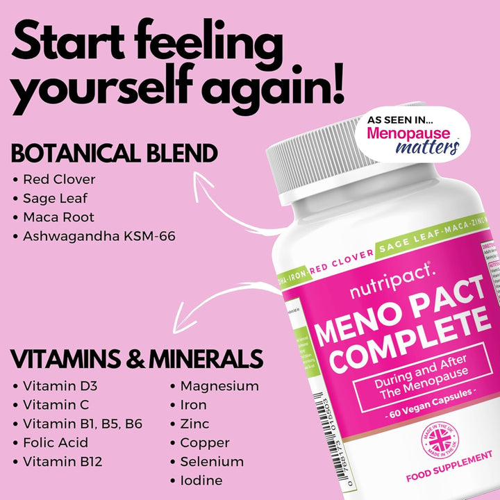 Perimenopause & Menopause Support Supplement – 17-In-1 Complex - Herbal Extracts, Vitamins & Minerals - Formulated by Women’S Health Experts - 60 Vegan Capsules – Meno Pact Complete - UK